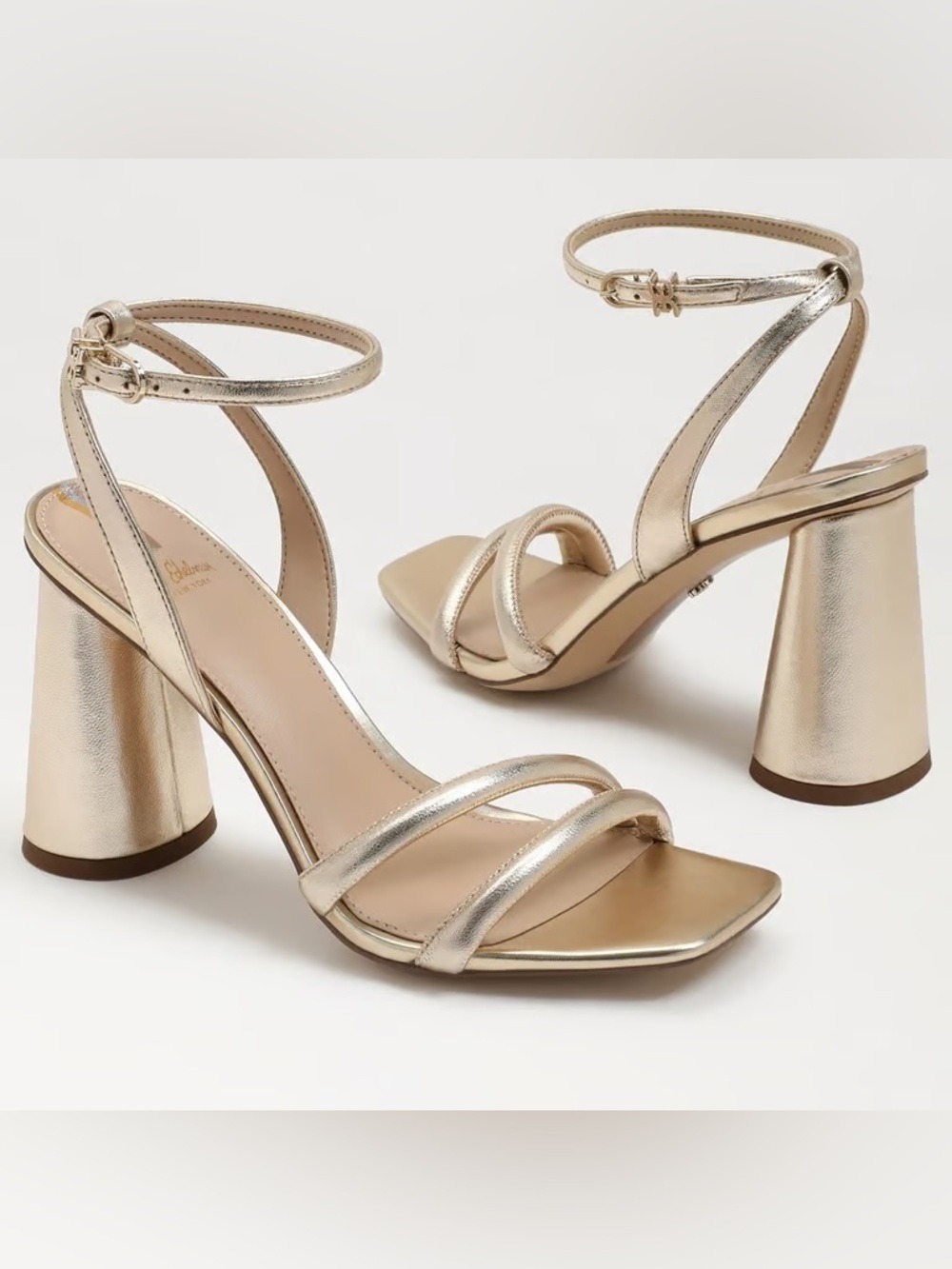 Sam Edelman Kia Metallic Gold Leaf Leather Ankle-Strap Block Heel Sandals - Picture 4 of 14